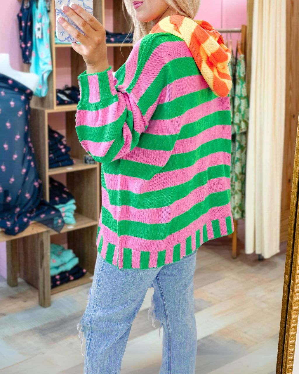 Vibrant Striped Hooded Sweater