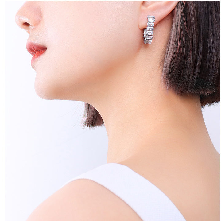 U Shape Diamonds Inlaid Hoops