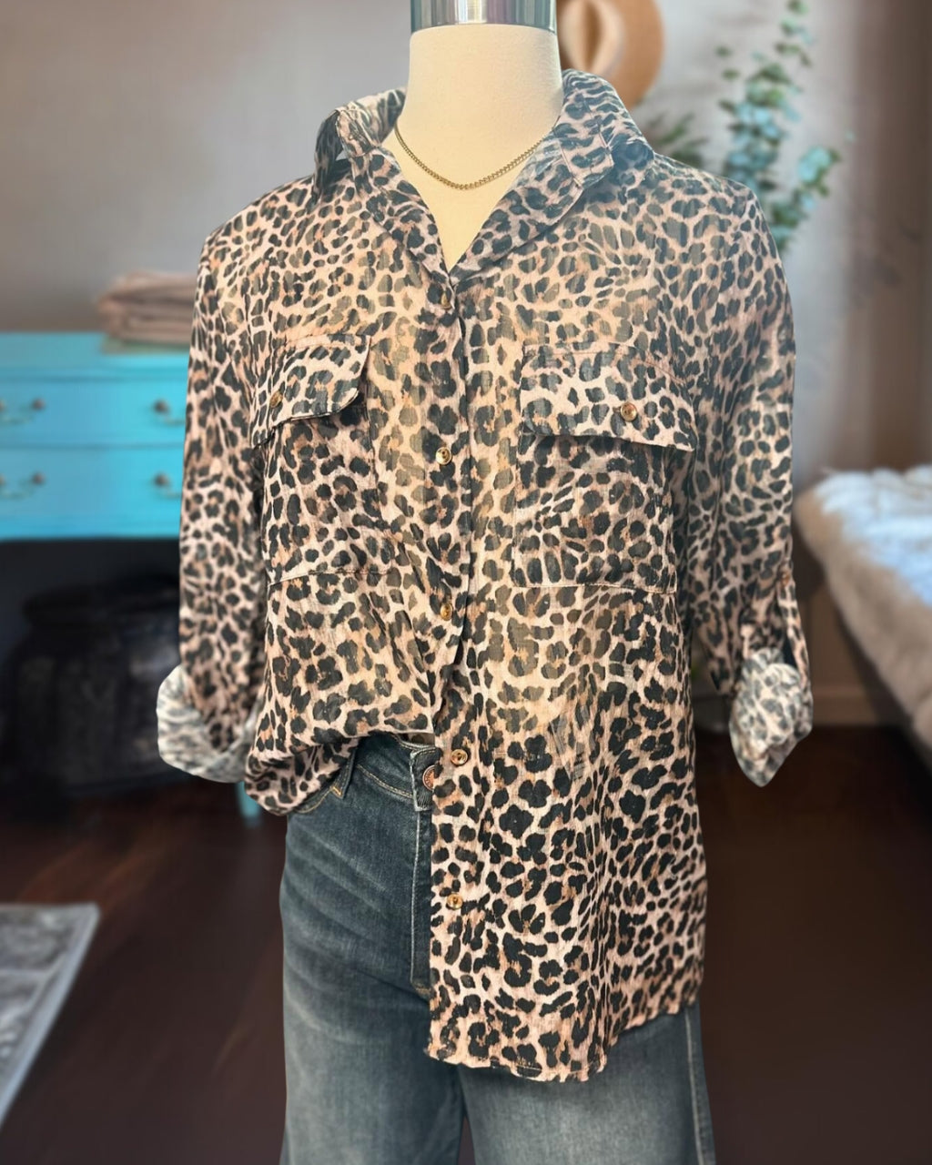 Velvet Leopard Print Shirt
