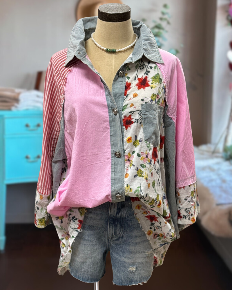 Mixed Fabric Patchwork Shirt