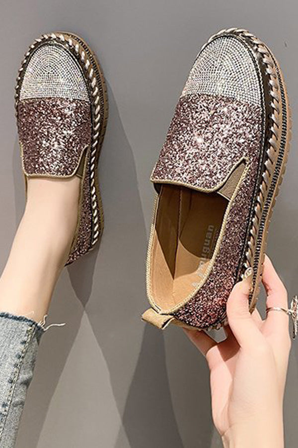 Casual Rhinestone Platform Loafers