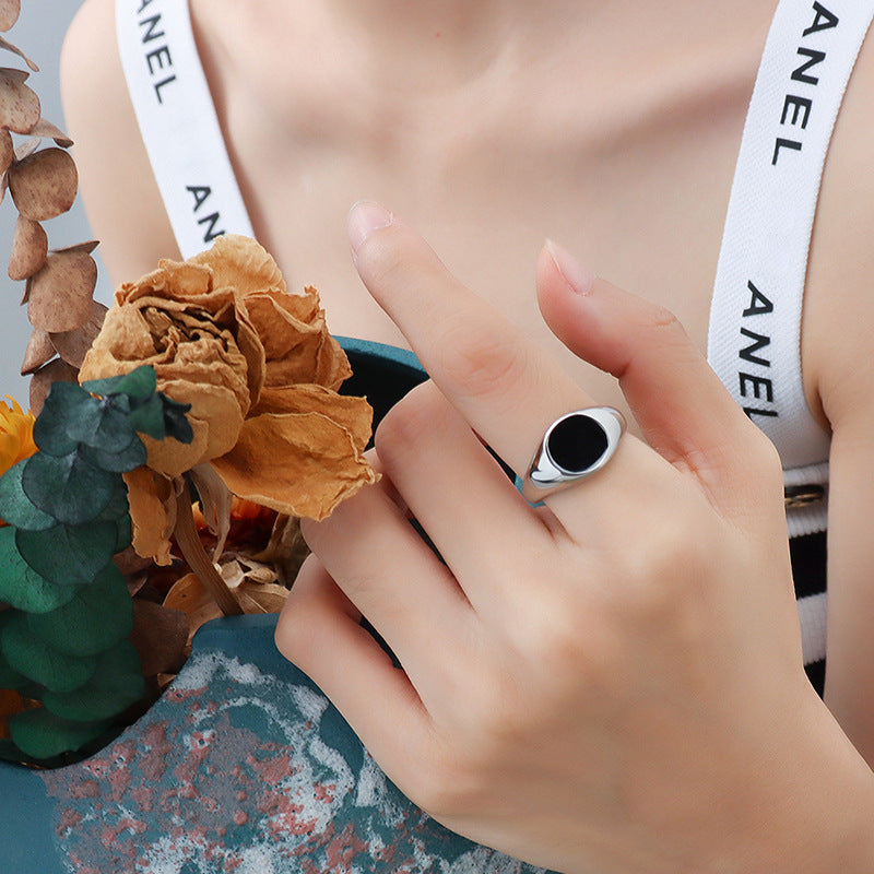 Signet Style Black Oval Ring