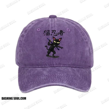 Unisex 100% Cotton Ninja Cat Vintage Print Cap