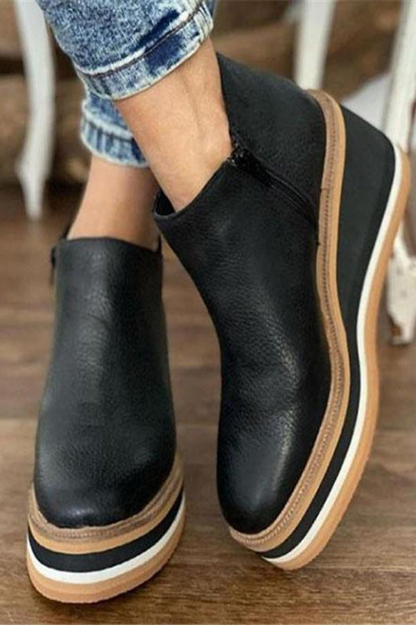 Vintage Zipper Design Wedge Ankle Boots
