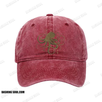 Unisex 100% Cotton Octopus Japanese Gold Print Tattoo Vintage Print Cap