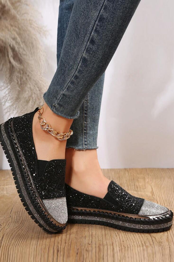 Casual Rhinestone Platform Loafers