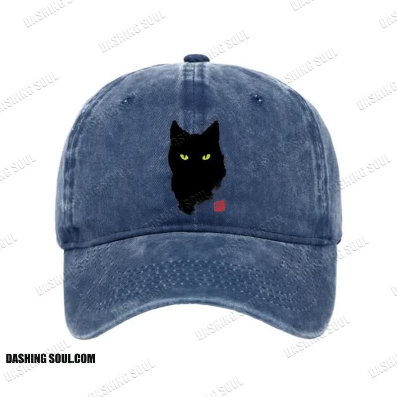 Unisex 100% Cotton Cat Sharp Gaze Vintage Print Cap