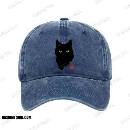 Unisex 100% Cotton Cat Sharp Gaze Vintage Print Cap