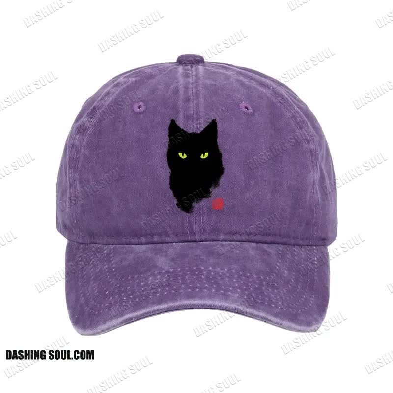 Unisex 100% Cotton Cat Sharp Gaze Vintage Print Cap