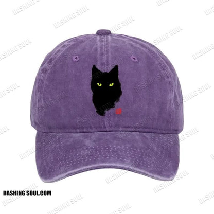 Unisex 100% Cotton Cat Sharp Gaze Vintage Print Cap