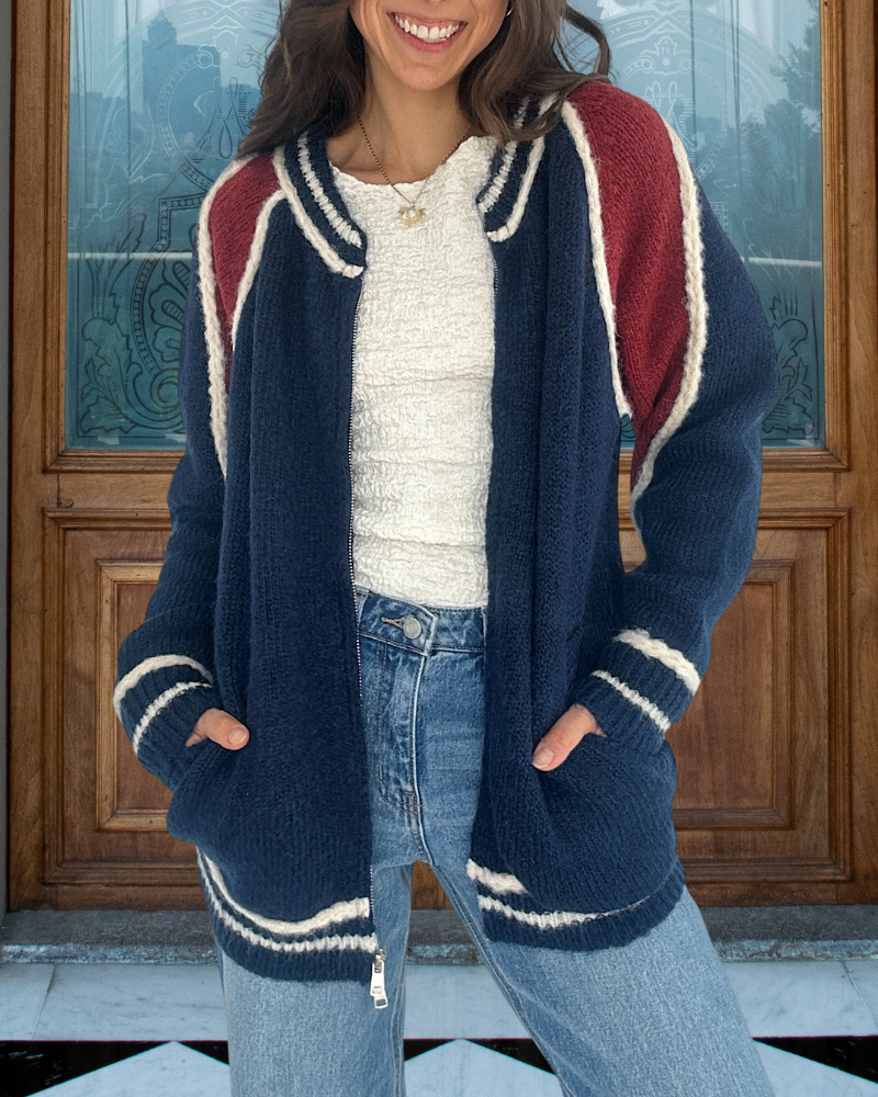 Simple Colorblock Zipper Sweater