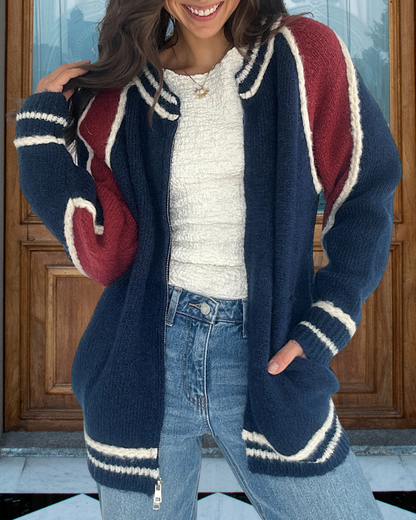 Simple Colorblock Zipper Sweater