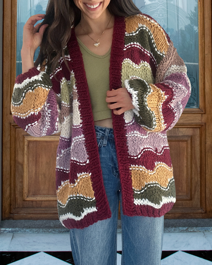 Colorblock Chunky Knit Cardigan Sweater