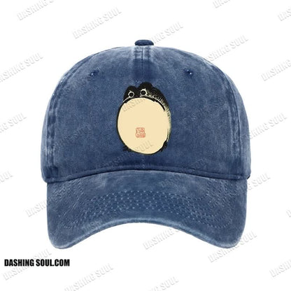 Unisex 100% Cotton Grumpy Frog Japanese Vintage Print Cap