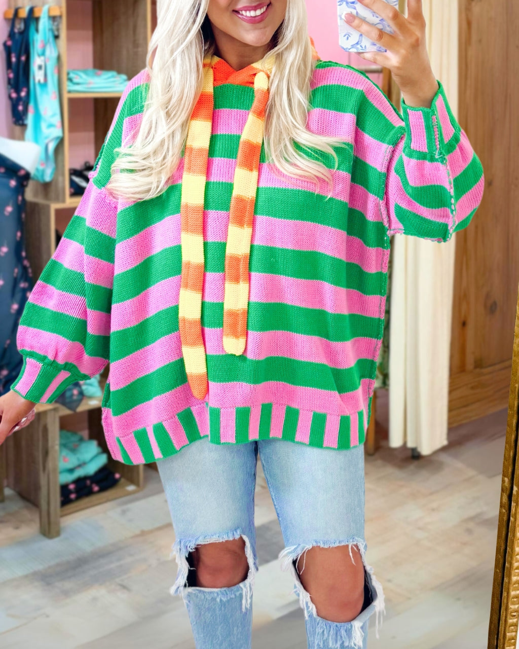 Vibrant Striped Hooded Sweater