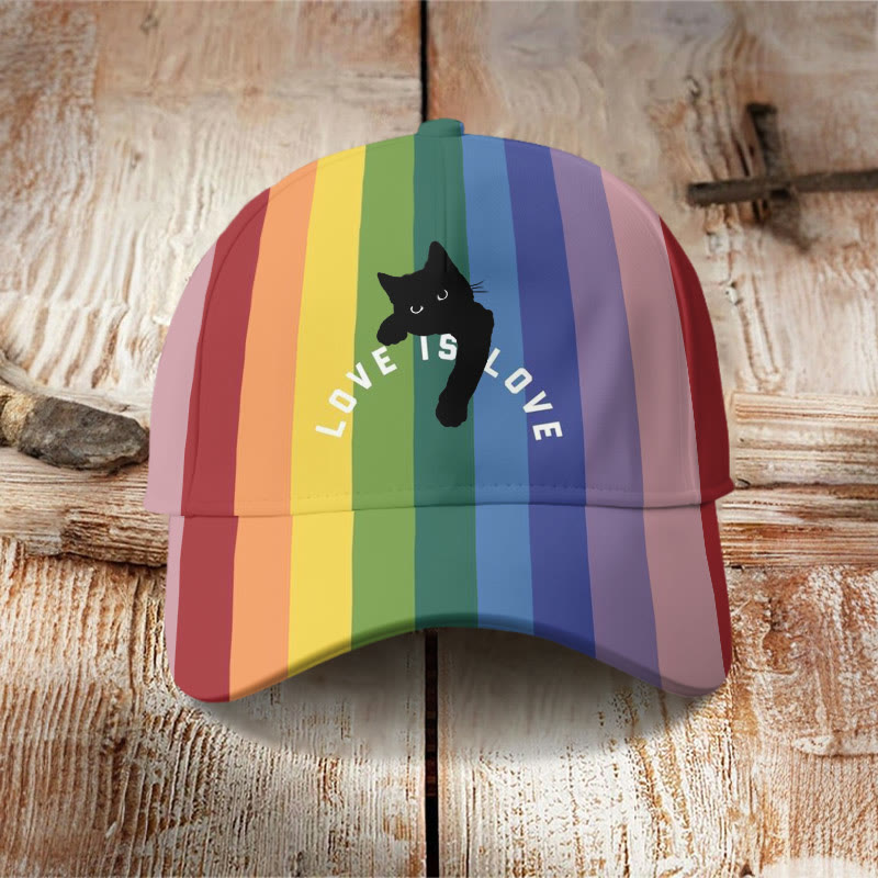 Dashingsoul Love Is Love Rainbow Black Cat Print Cap