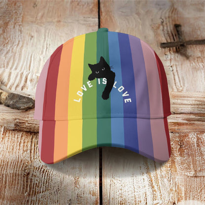 Dashingsoul Love Is Love Rainbow Black Cat Print Cap
