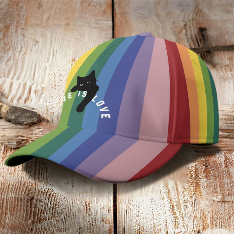 Dashingsoul Love Is Love Rainbow Black Cat Print Cap