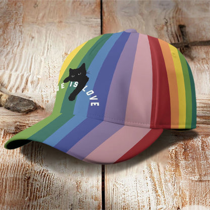 Dashingsoul Love Is Love Rainbow Black Cat Print Cap