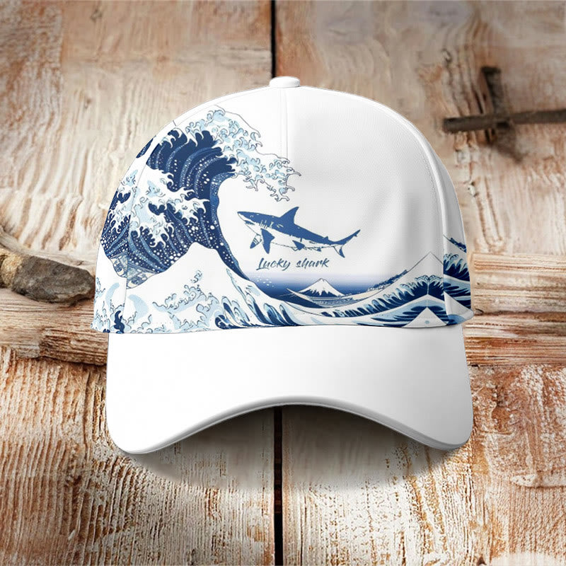 Dashingsoul Japanese Style Wave Shark Print Cap