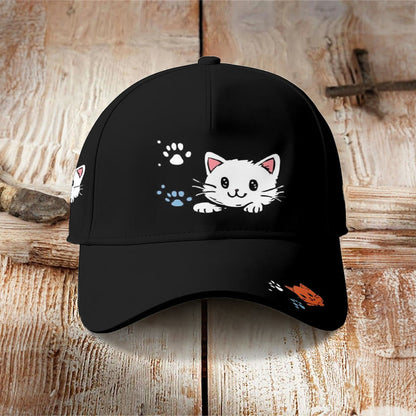 Dashingsoul Cute cat and footprints print Cap