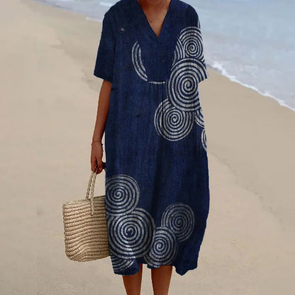 Dashingsoul Women's Simple Fingerprint Shape Art Print Short-sleeved Midi Dress