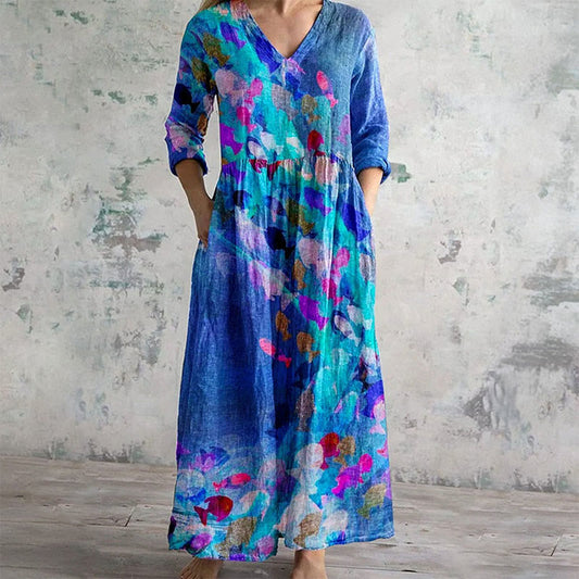 Fantasy Underwater Tropical Fish Print Casual V-neck Dress