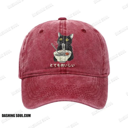Unisex 100% Cotton Cats Eat Ramen Noodles Vintage Print Cap