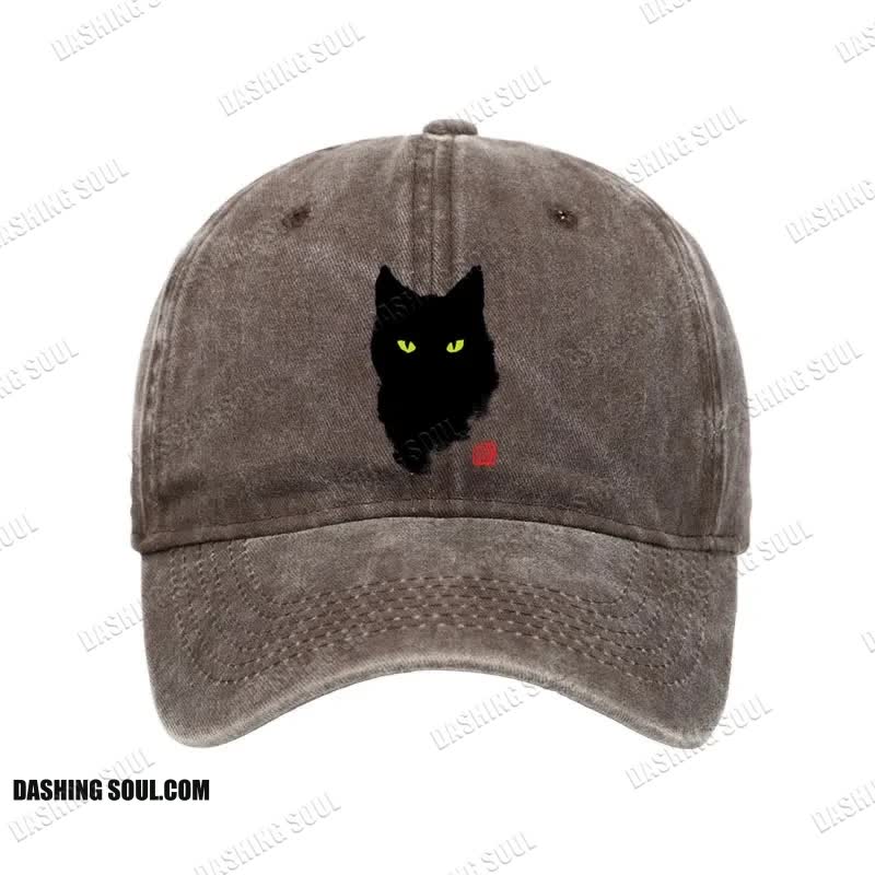 Unisex 100% Cotton Cat Sharp Gaze Vintage Print Cap