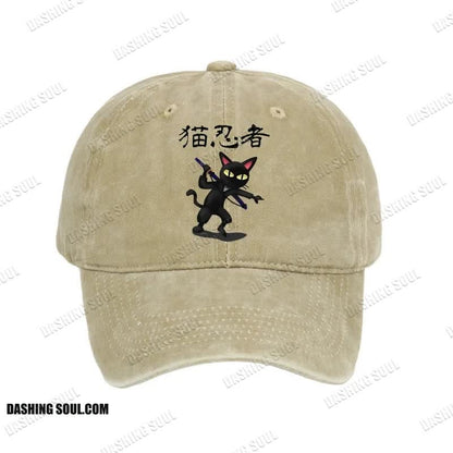 Unisex 100% Cotton Ninja Cat Vintage Print Cap