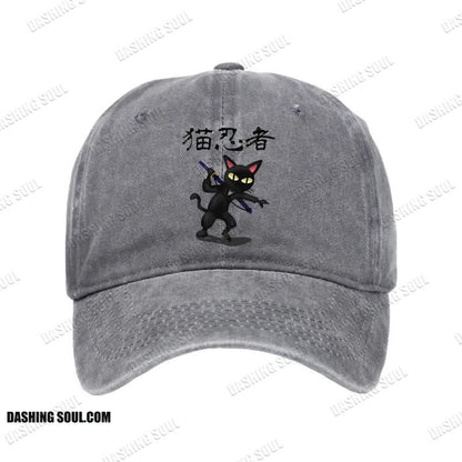 Unisex 100% Cotton Ninja Cat Vintage Print Cap