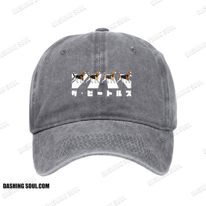 Unisex 100% Cotton Walking Beagles Vintage Print Cap