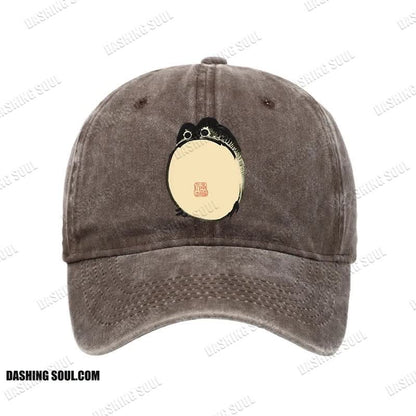 Unisex 100% Cotton Grumpy Frog Japanese Vintage Print Cap