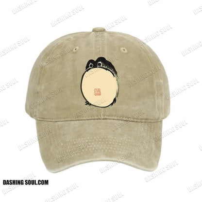 Unisex 100% Cotton Grumpy Frog Japanese Vintage Print Cap