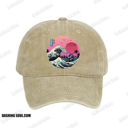 Unisex 100% Cotton Japanese The Great Retro Wave Vintage Print Cap