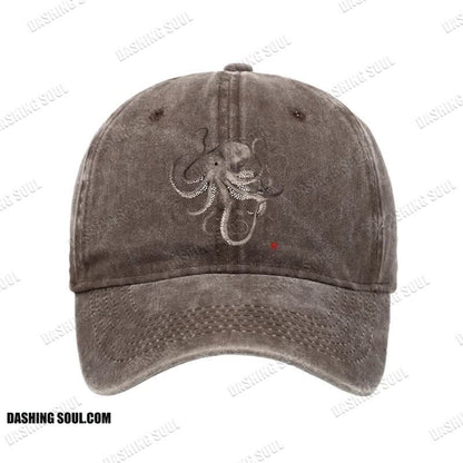 Unisex 100% Cotton Octopus Japanese Calligraphy Vintage Print Cap