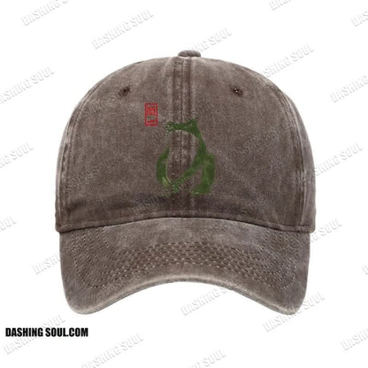 Unisex 100% Cotton Woodblock  Print Frog Vintage Print Cap