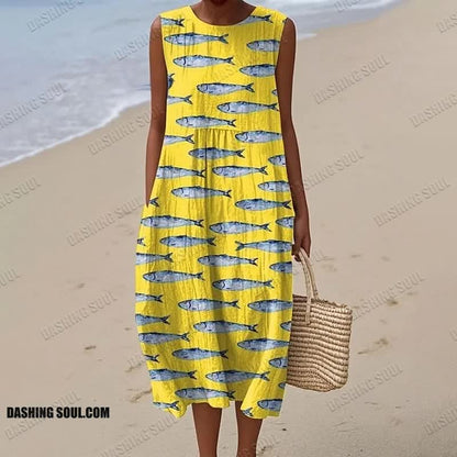 Women's Lovely Fish Art Print Sleeveless Dress