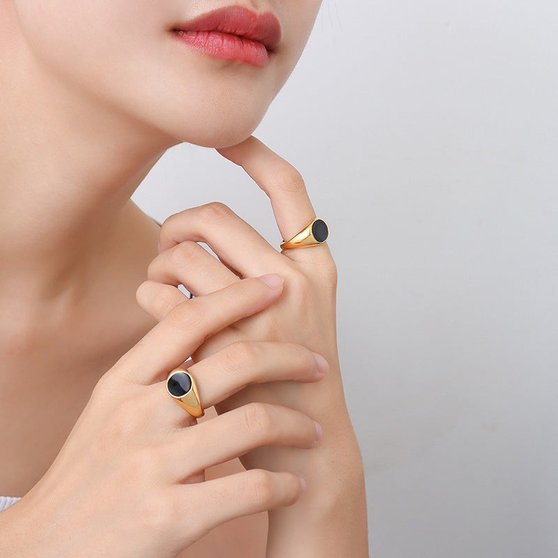 Signet Style Black Oval Ring