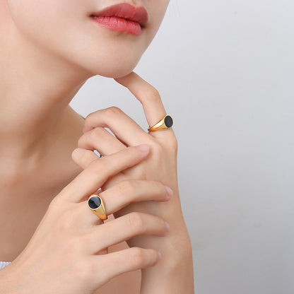 Signet Style Black Oval Ring