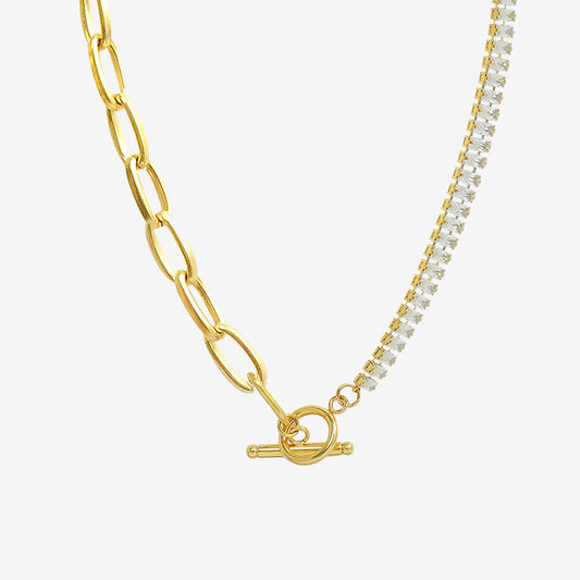 Diamonds Splicing OT Buckle Chain Necklace & Bracelet Set