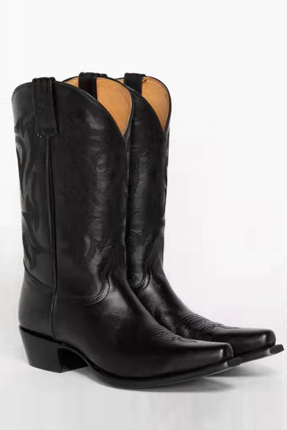 Vintgae Embroidered Chunky Heeled Cowboy Boots
