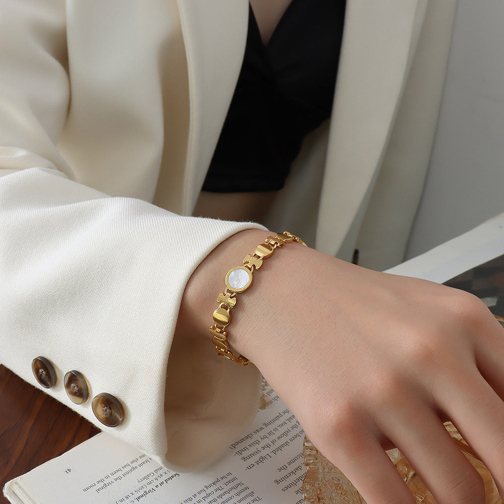 Bowknot Chain Splicing White Seashell Bracelet