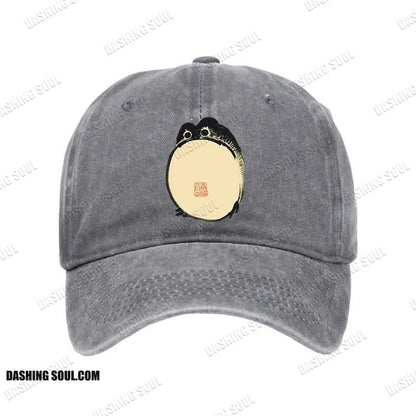 Unisex 100% Cotton Grumpy Frog Japanese Vintage Print Cap