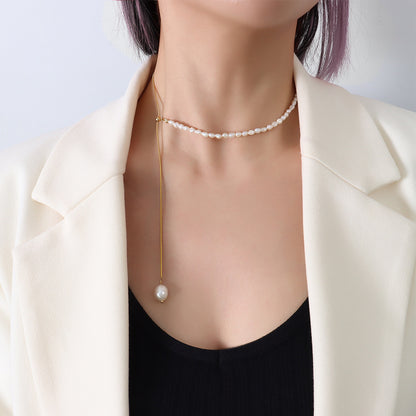 Adjustable Tassel Pearl Asymmetric Pendant Necklace