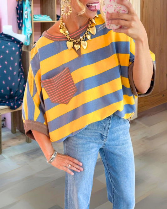 Stripe Pocket Relaxed Tee