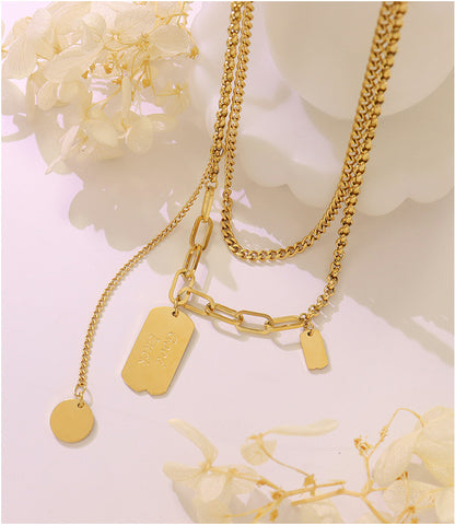 Streets Style Multi-Plates Splicing Double Layer Chain Necklace Set