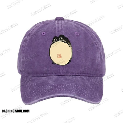 Unisex 100% Cotton Grumpy Frog Japanese Vintage Print Cap