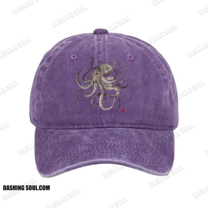Unisex 100% Cotton Octopus Japanese Calligraphy Vintage Print Cap