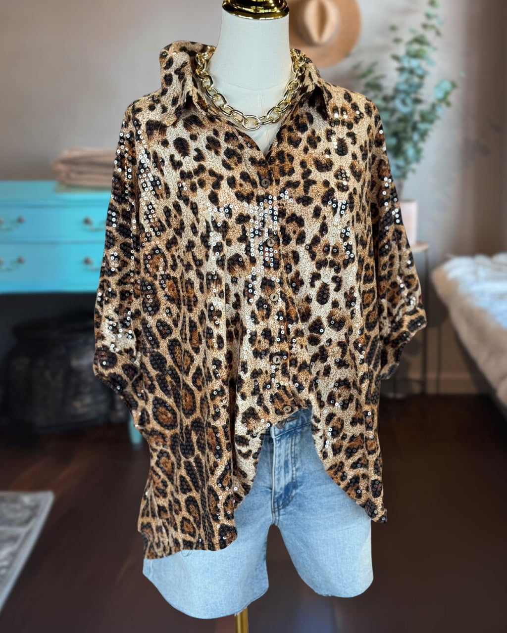 Sequin Leopard Top